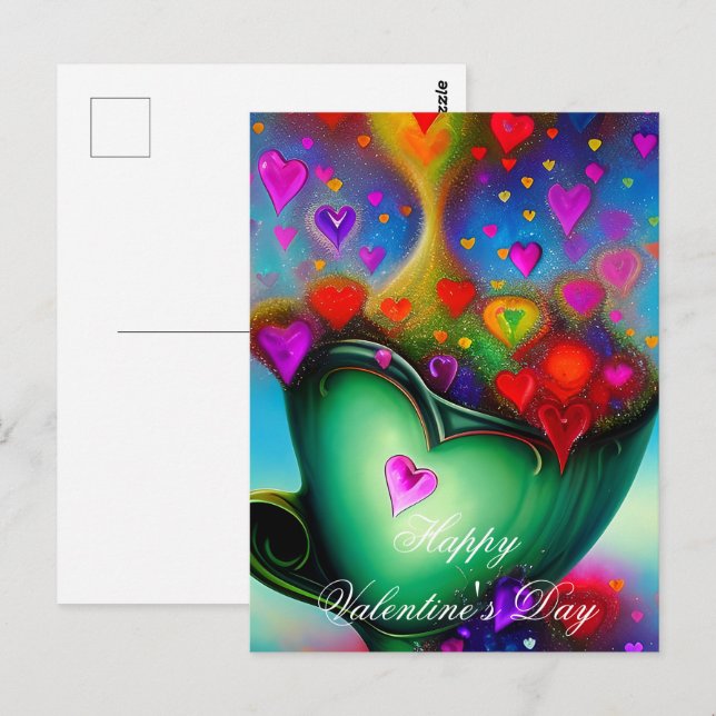 Cup of sparkling hearts valentine postcard (Front/Back)