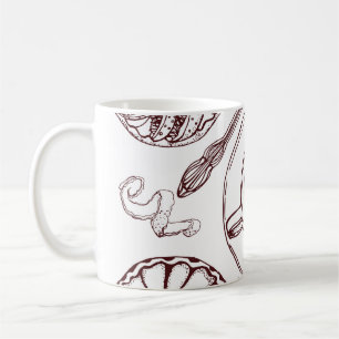 Cup of tea, a pastry, croissant, vintage, hand