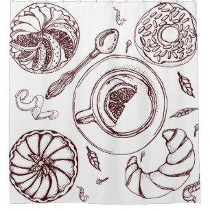 Cup of tea, a pastry, croissant, vintage, hand shower curtain