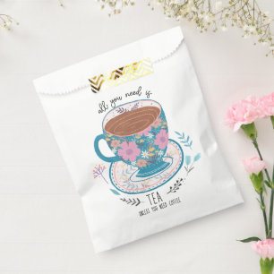 Cup of Tea Floral Quote Vintage Favour Bag