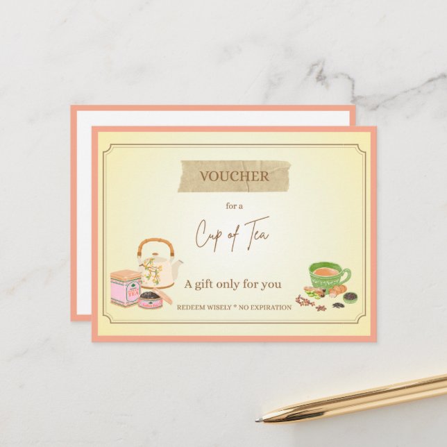 'Cup of Tea' Funny Gift Voucher Postcard (Front/Back In Situ)