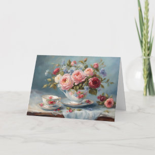 Cup of Tea with Beautiful Flowers  Card