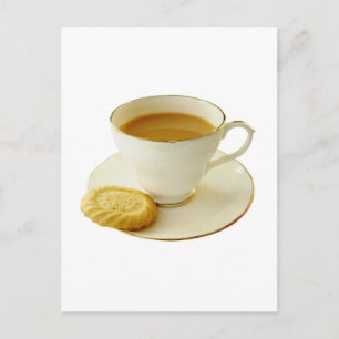 Cup of tea with cookie postcard