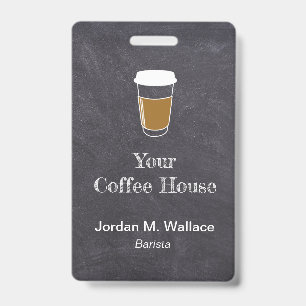 Cup on Chalkboard Coffee Shop Business Employee ID Badge