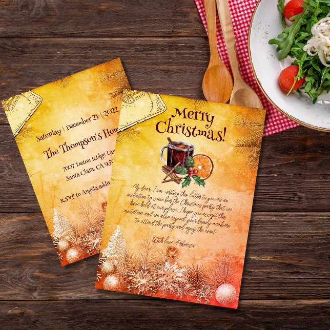 Cup Orange Holly Berry Cinnamon Christmas Party Invitation (Creator Uploaded)