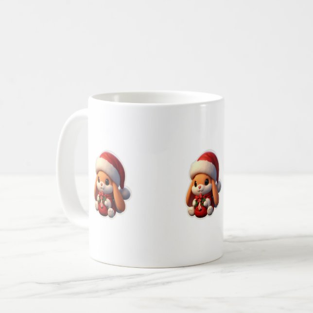 Cup with a rabbit wearing a Santa suit (Front Left)