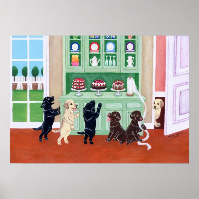 Cupboard Labrador Puppies Art Print (Front)