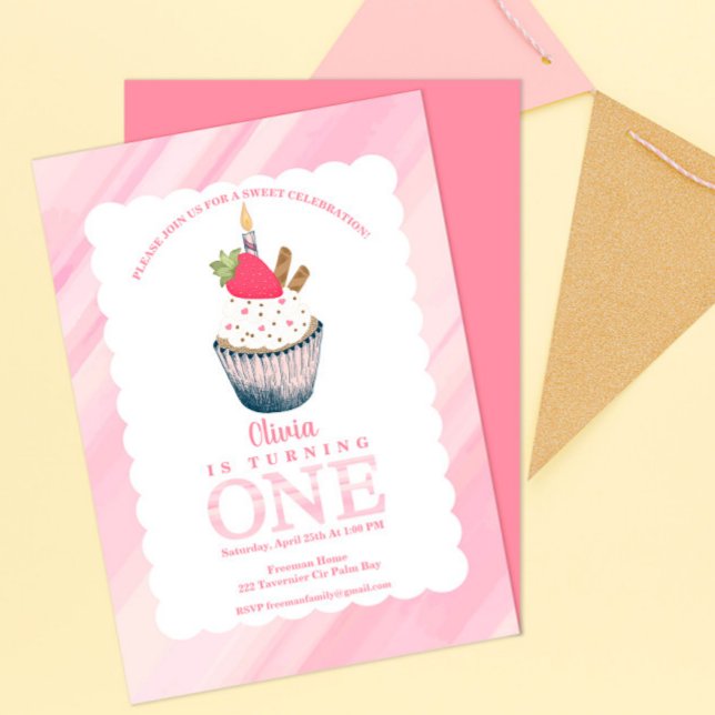 Cupcake 1st Birthday Invitation – Sweet Pink Bash  (Creator Uploaded)