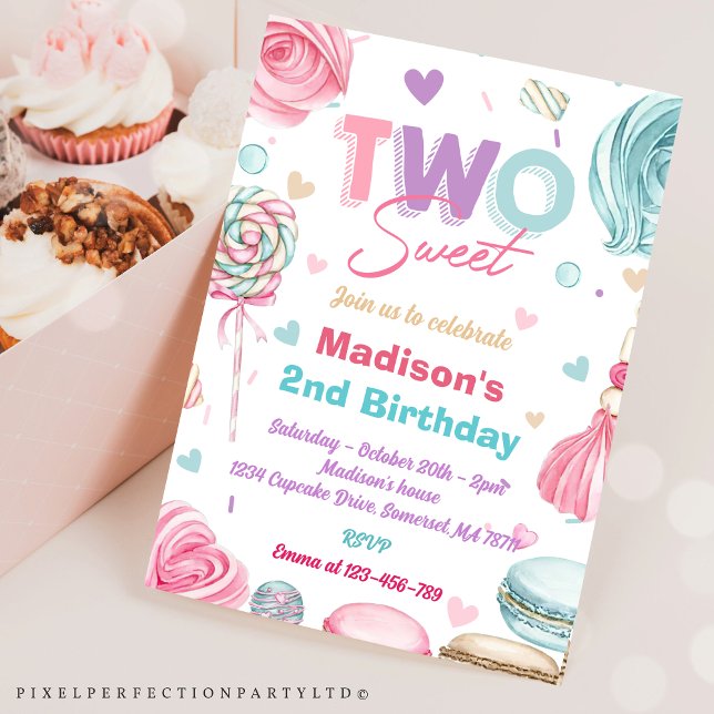 Cupcake 2nd Birthday Party Two Sweet Candy Invitation (Creator Uploaded)