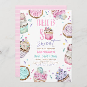 Cupcake 3rd Birthday Party Three Is So Sweet Candy Invitation