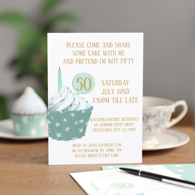 Cupcake 50th Birthday Party Invitation (Add your age and party details to this cute cupcake birthday invitation)