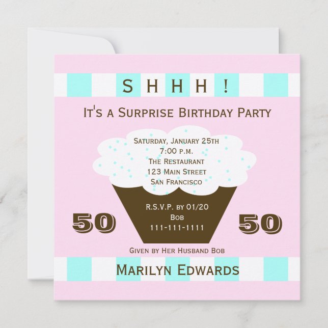 Cupcake 50th Surprise Birthday Party Invitation (Front)