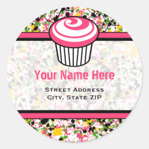 Cupcake Address Label - Multicolor Paint Splatter