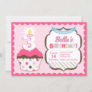 Cupcake Age Candle Girly Birthday Invitation