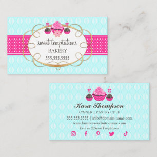 Cupcake and Cake Pops Aqua Pink Business Card