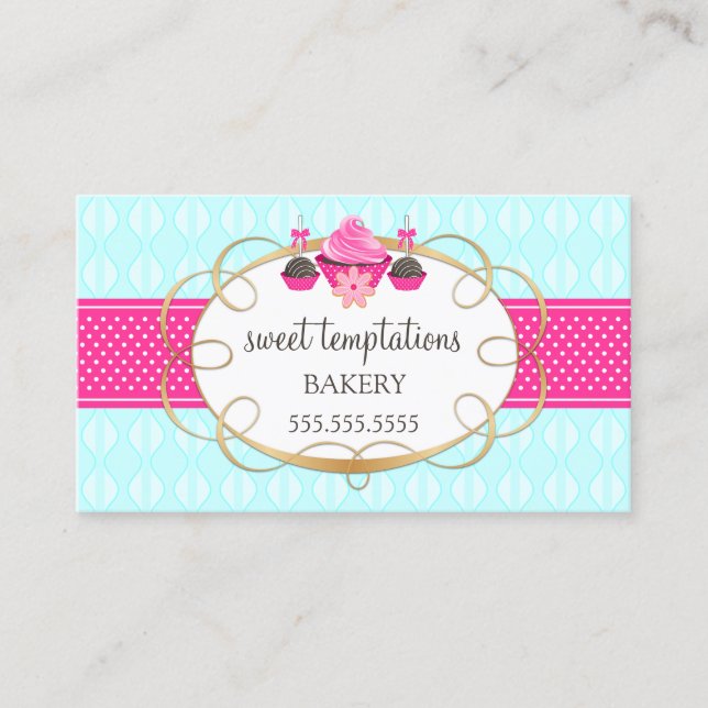 Cupcake and Cake Pops Aqua Pink Business Card (Front)