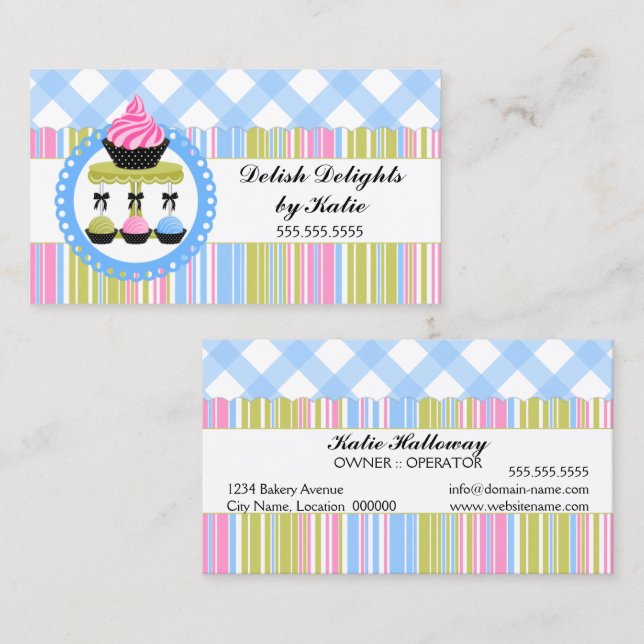 Cupcake and Cake Pops Bakery Business Card (Front/Back)