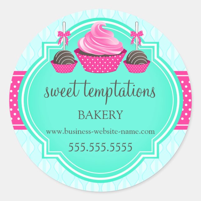 Cupcake and Cake Pops Bakery Packaging Classic Round Sticker (Front)