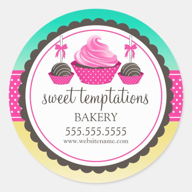 Cupcake and Cake Pops Festive Bakery Box Seals (Front)