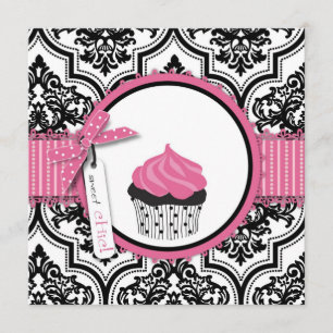 Cupcake and Damask Print Birthday Card