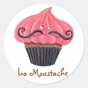 Cupcake and La Moustache Classic Round Sticker