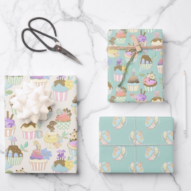 Cupcake and Macaron Gift Wrap - set of 3 (Front)