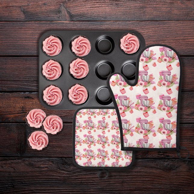Cupcake and Mixer White  Oven Mitt & Pot Holder Set (Creator Uploaded)