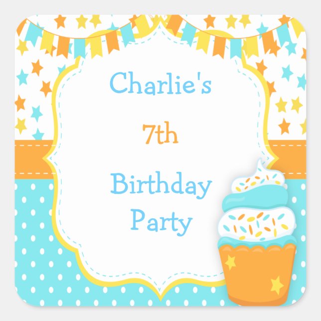 Cupcake and Sprinkles Birthday Party Square Sticker (Front)