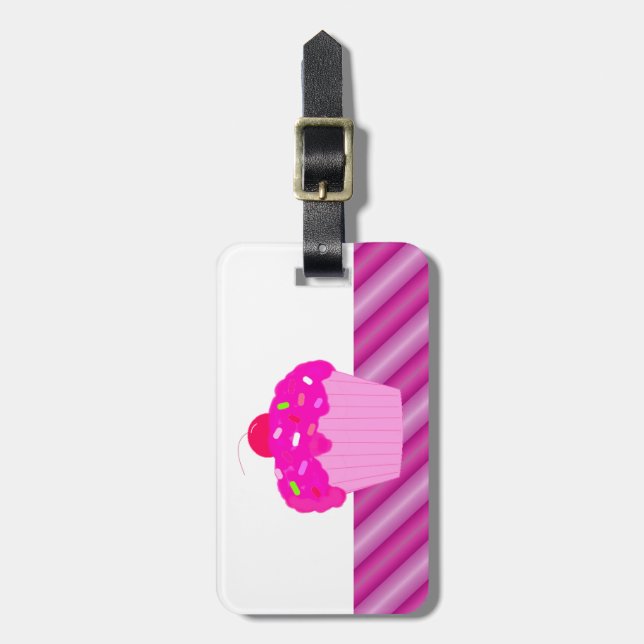 Cupcake and Stripes Luggage Tag (Front Vertical)