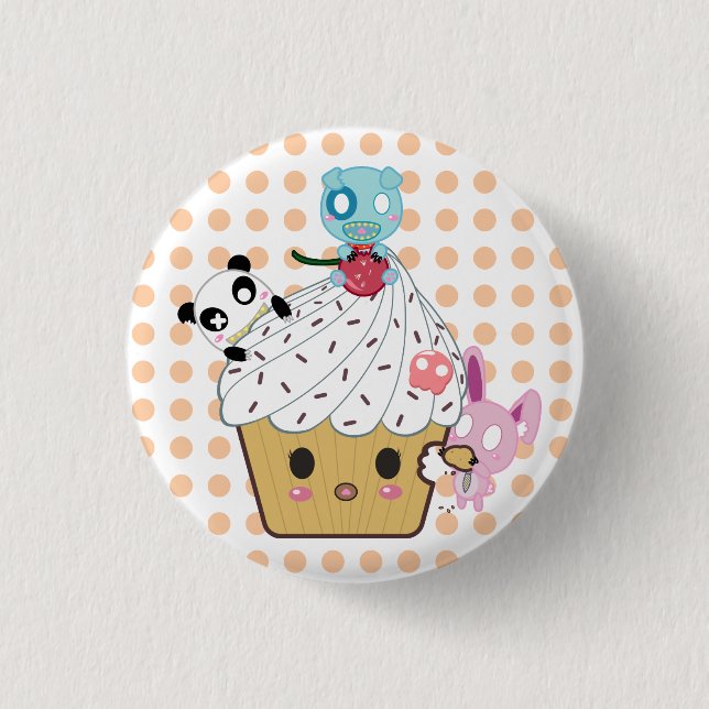 Cupcake Attack! (>_<) 3 Cm Round Badge (Front)