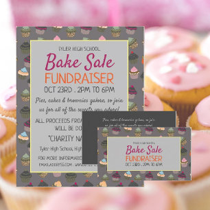 Cupcake Background, Charity Bake Sale Event Advert Business Card
