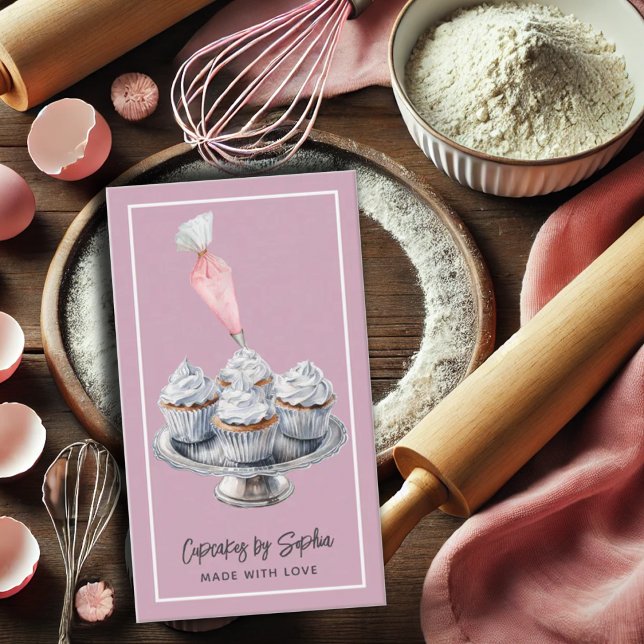 Cupcake Baker Bakery Chef Catering Dusty Pink Business Card (Creator Uploaded)