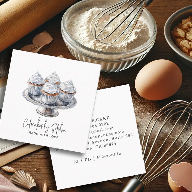 Cupcake Baker Bakery Chef Catering  Square Business Card (Creator Uploaded)