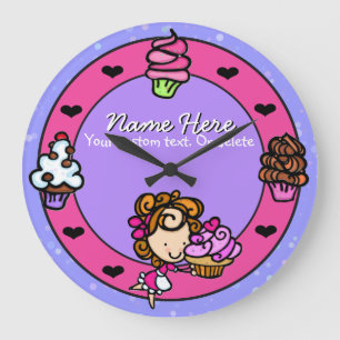 Cupcake.Baker.Baking.Pink.Personalised. Large Clock