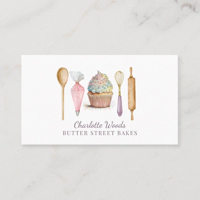 Cupcake Baker Pastry Chef Baker's Utensils Business Card (Front)