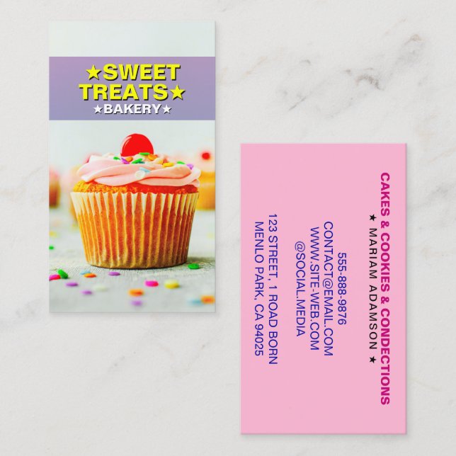 Cupcake Baker & Sweet Treats | Pastel Bakery Business Card (Front/Back)