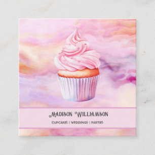 Cupcake Bakery Baker Chef Catering OR Code Square Business Card