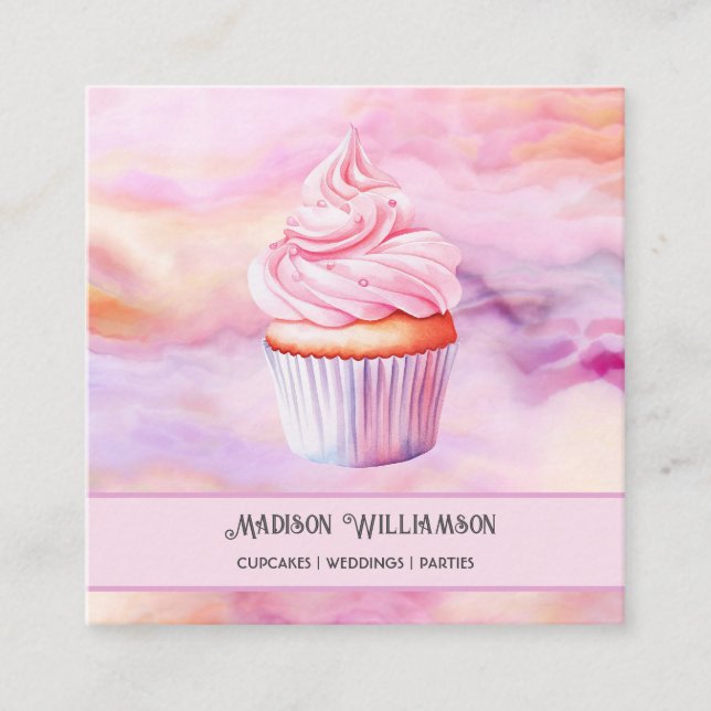 Cupcake Bakery | Baker Chef Catering OR Code  Square Business Card (Front)