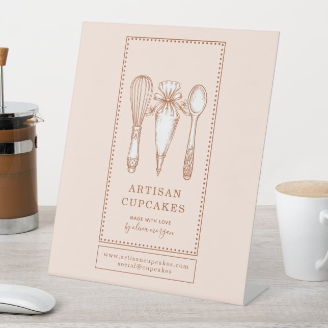 Cupcake Bakery Baking Utensils  Pedestal Sign (In SItu)