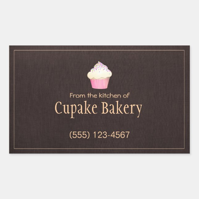 Cupcake Bakery Business Card Brown Label Sticker (Front)