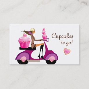 Cupcake Bakery Business Card Scooter Girl Pink 2