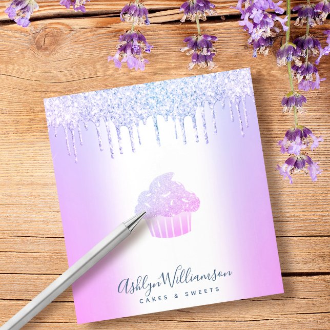 Cupcake Bakery Chef Purple Blue Glitter Drips Chic Notepad (Creator Uploaded)
