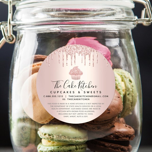 Cupcake Bakery Chef Rose Gold Glitter Drips Legal Classic Round Sticker (Creator Uploaded)