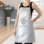 Cupcake Bakery Chic Sliver Glitter Drips Script Apron<br><div class="desc">Here’s a wonderful way to add to the fun of baking. Add extra sparkle to your culinary adventures whenever you wear this elegant, sophisticated, simple, and modern apron. A sparkly, silver cupcake, script handwritten typography and glitter drips overlay a faux metallic silver ombre background. Personalise with your name or other...</div>