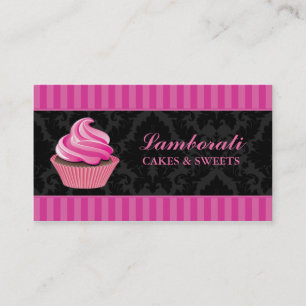 Cupcake Bakery Elegant Damask Floral Pattern Business Card