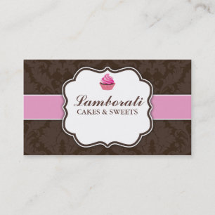 Cupcake Bakery Elegant Damask Floral Pattern Business Card
