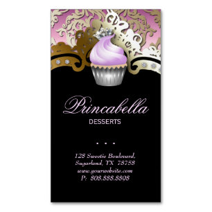 Cupcake Bakery Elegant Damask Purple Gold Magnetic Business Card