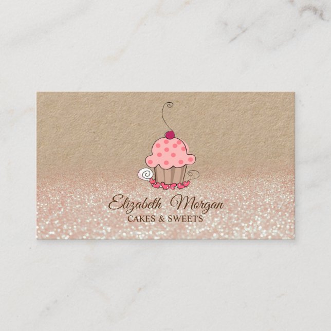 Cupcake,Bakery Glitter Ombre Rustic Kraft Business Card (Front)