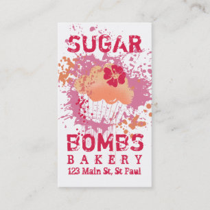 Cupcake bakery ink blot grunge splatter pink business card