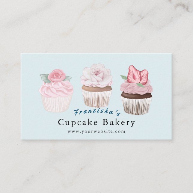 Cupcake Bakery Light Blue Bakery Business Card (Front)